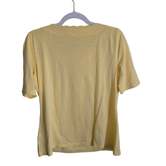Talbots Yellow Scalloped Scoop Neck Pima Cotton Top Size Mp - Picture 2 of 4